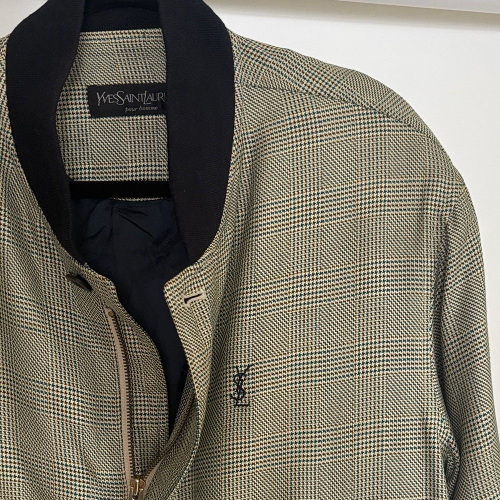 Yves Saint Laurent Checkered Jacket with Black Collar